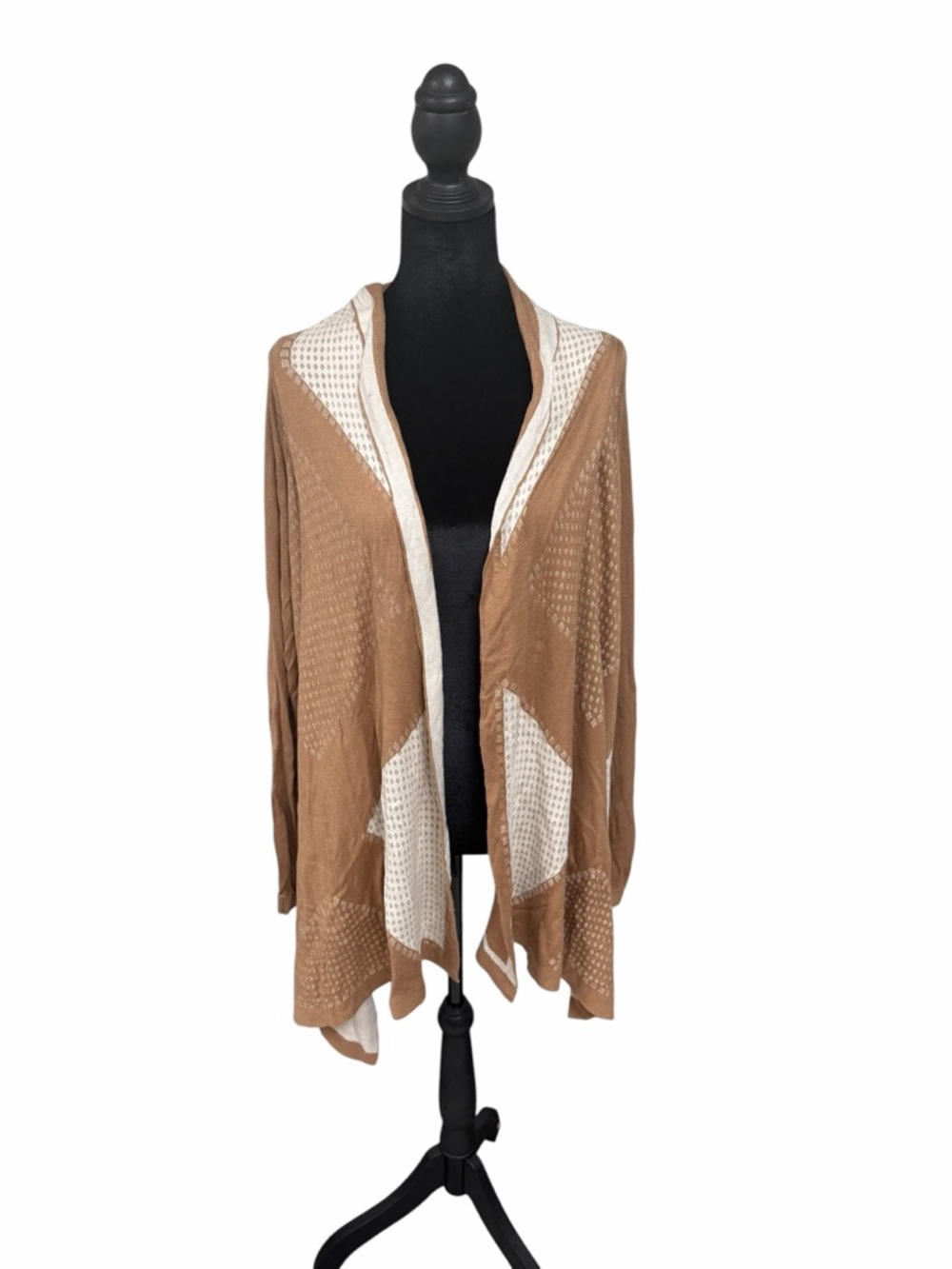 BCBG Women's Brown & Cream Open Front Cropped Cardigan Sweater